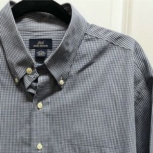 Brooks Brothers 346 Navy White Checked Gingham Button Down Shirt Non Iron L